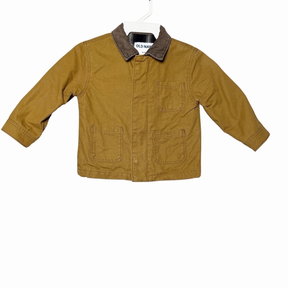 Old Navy Toddler 18-24M‎ Barn Coat Brown Corduroy Collar Flannel Lined Jacket